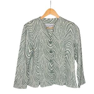 Vintage Pablo Collection‎ Petites 8 8P Green Shimmer Knit Zebra Blazer Jacket